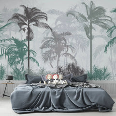 3130-B / Tropical Forest Peel and Stick Wallpaper: Exquisite Trees on White Background for Contemporary Wall Decor - Artevella