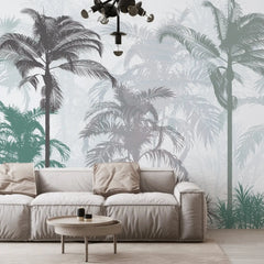 3130-B / Tropical Forest Peel and Stick Wallpaper: Exquisite Trees on White Background for Contemporary Wall Decor - Artevella