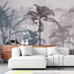 3130-D / Tropical Forest Peel and Stick Wallpaper: Exquisite Trees on White Background for Contemporary Wall Decor - Artevella