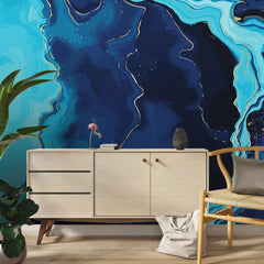 3132-A / Trendy Watercolor Waves Pattern Wallpaper - Easy Peel and Stick Removable Mural , Abstract Art Wallpaper - Artevella