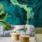 3132-C / Trendy Watercolor Waves Pattern Wallpaper - Easy Peel and Stick Removable Mural , Abstract Art Wallpaper - Artevella