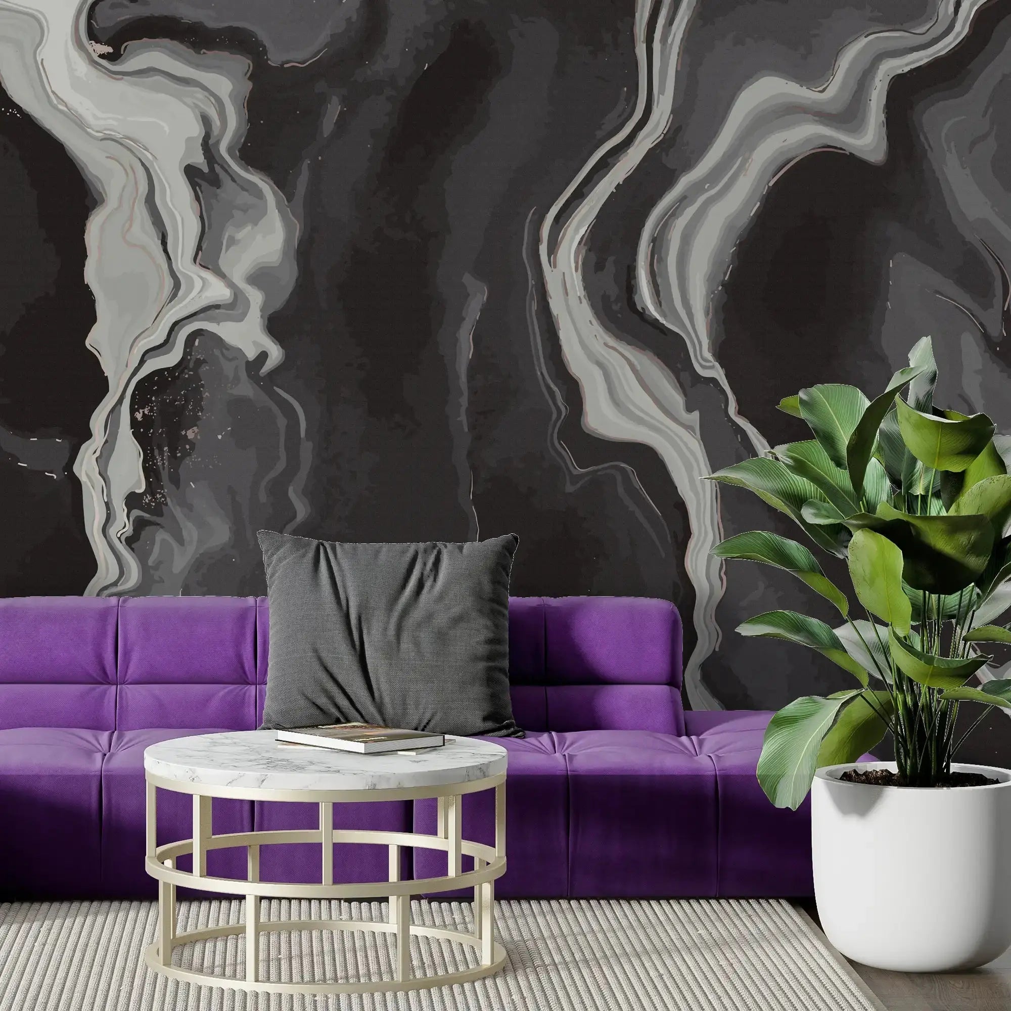 3132-F / Trendy Watercolor Waves Pattern Wallpaper - Easy Peel and Stick Removable Mural , Abstract Art Wallpaper - Artevella