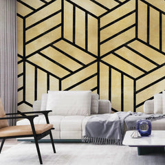 3133-A / Peel and Stick Geometric Wallpaper, Geometric Tile Design, Contemporary Geometric Line Wallpaper - Artevella