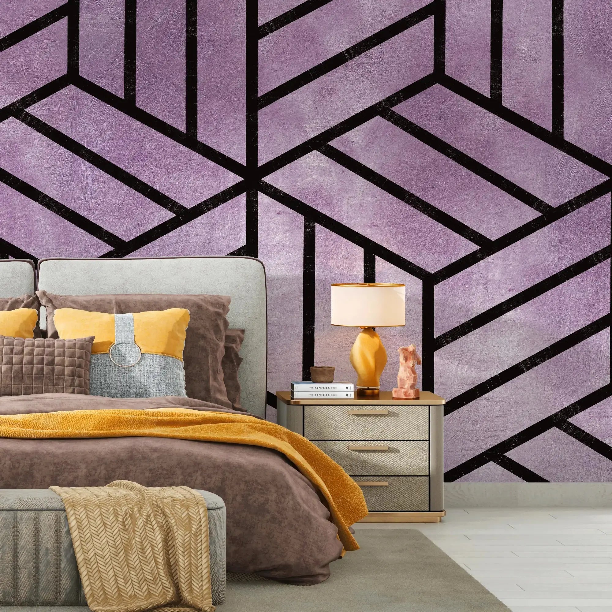 3133-D / Peel and Stick Geometric Wallpaper, Geometric Tile Design, Contemporary Geometric Line Wallpaper - Artevella