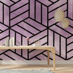 3133-D / Peel and Stick Geometric Wallpaper, Geometric Tile Design, Contemporary Geometric Line Wallpaper - Artevella