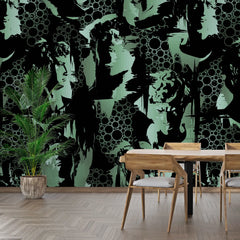 3136-C / Modern Camouflage Peelable Wallpaper, Geometric with Hidden Portraits - Ideal for Bedroom, Kitchen, Living Room, Bathroom - Artevella