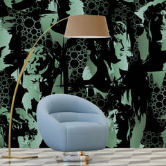 3136-C / Modern Camouflage Peelable Wallpaper, Geometric with Hidden Portraits - Ideal for Bedroom, Kitchen, Living Room, Bathroom - Artevella
