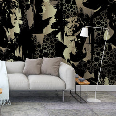 3136-E / Modern Camouflage Peelable Wallpaper, Geometric with Hidden Portraits - Ideal for Bedroom, Kitchen, Living Room, Bathroom - Artevella