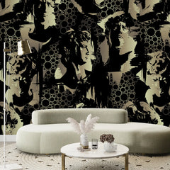 3136-E / Modern Camouflage Peelable Wallpaper, Geometric with Hidden Portraits - Ideal for Bedroom, Kitchen, Living Room, Bathroom - Artevella