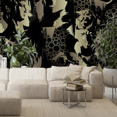 3136-E / Modern Camouflage Peelable Wallpaper, Geometric with Hidden Portraits - Ideal for Bedroom, Kitchen, Living Room, Bathroom - Artevella