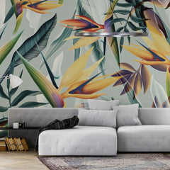 3137-A / Floral Boho Wallpaper, Bird of Paradise Pattern - Removable Wallpaper Peel and Stick Wall Mural - Artevella
