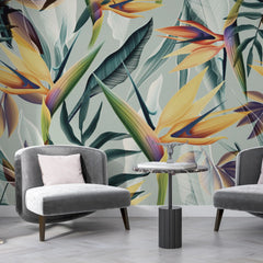 3137-A / Floral Boho Wallpaper, Bird of Paradise Pattern - Removable Wallpaper Peel and Stick Wall Mural - Artevella