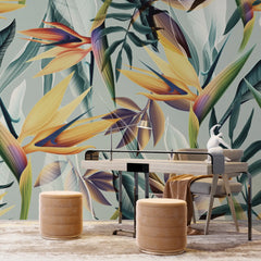 3137-A / Floral Boho Wallpaper, Bird of Paradise Pattern - Removable Wallpaper Peel and Stick Wall Mural - Artevella