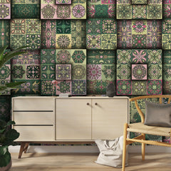 3138-D / Self-Adhesive Geometric Wallpaper - Modern Mosaic Tile Pattern - Easy Install Peel and Stick Wall Art - Artevella