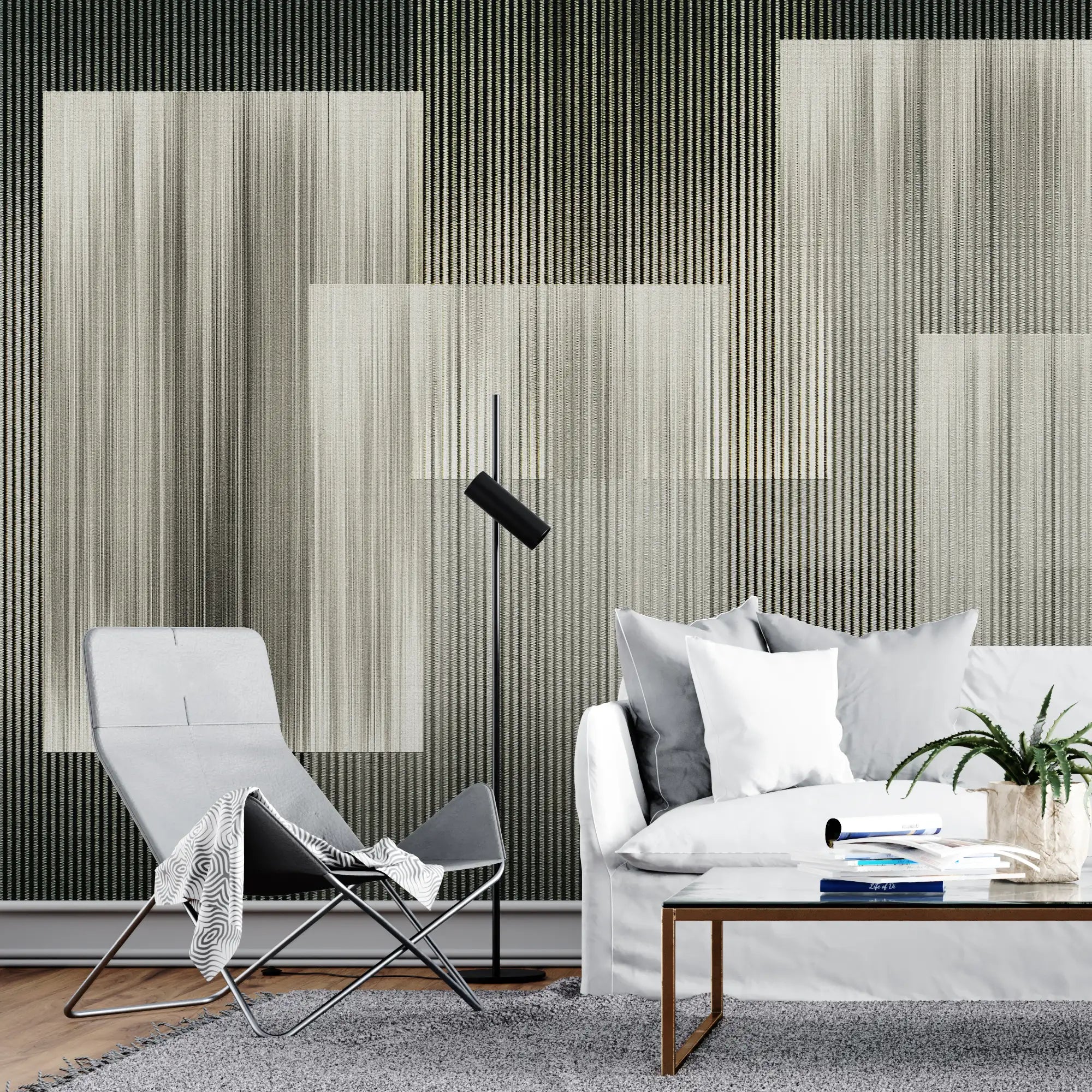 3160 / Modern Art Deco Wallpaper with Silver and Black Lines – Trendy Geometric Wallpaper, Easy Peel Off for DIY Geometric Decor, Bathroom Wallpaper - Artevella