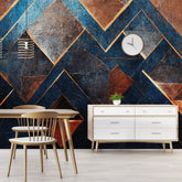 3165 / Unique Geometric Peelable Stickable Wallpaper, Blue & Copper, Bold Patterns & Textures, Perfect for Bathroom, Bedroom or Kitchen - Artevella