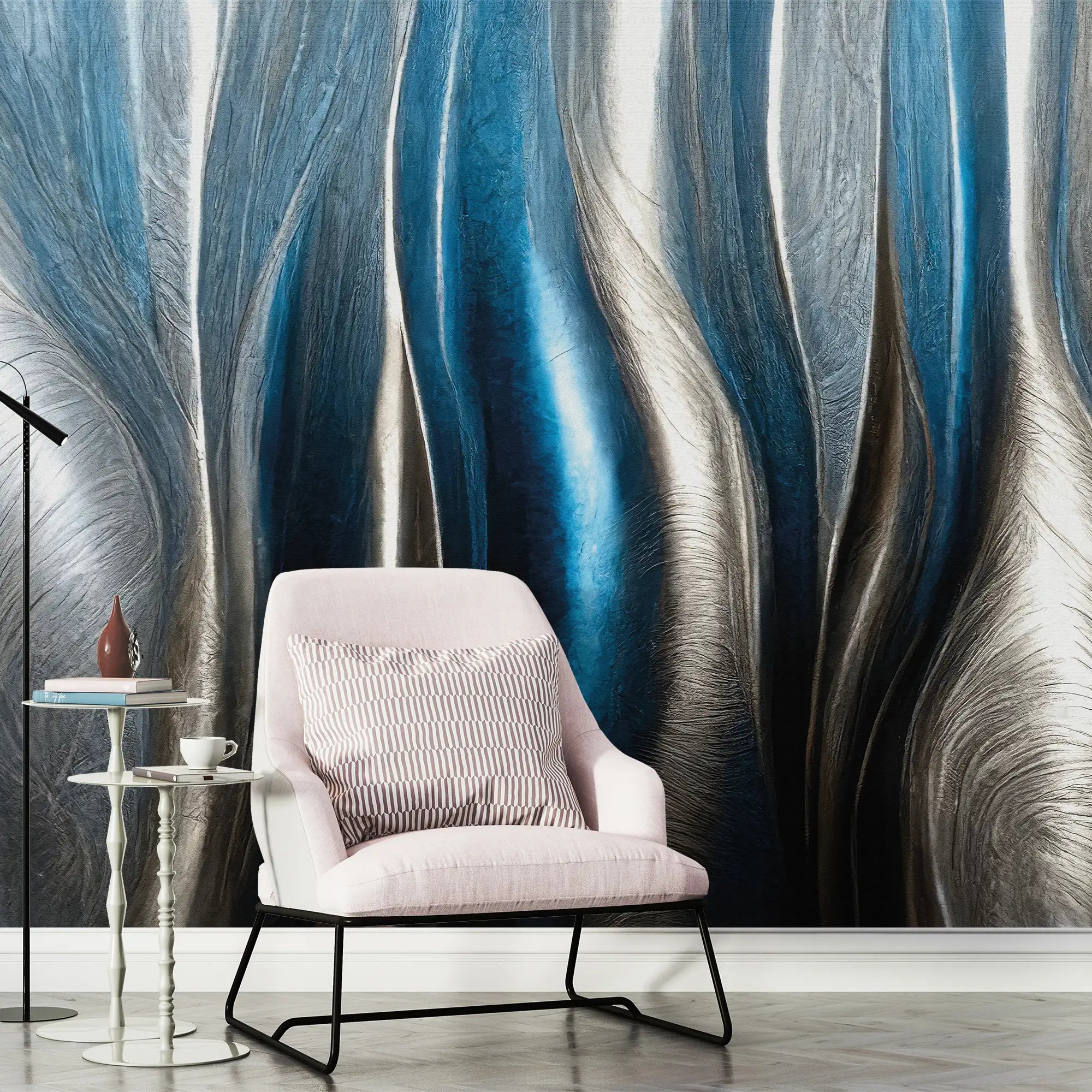 3167 / Metallic Strands & Chromatic Waves: Contemporary Peel and Stick Wallpaper, Artistic Silver Mural for Walls - Artevella