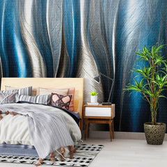 3167 / Metallic Strands & Chromatic Waves: Contemporary Peel and Stick Wallpaper, Artistic Silver Mural for Walls - Artevella