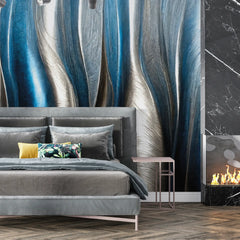 3167 / Metallic Strands & Chromatic Waves: Contemporary Peel and Stick Wallpaper, Artistic Silver Mural for Walls - Artevella
