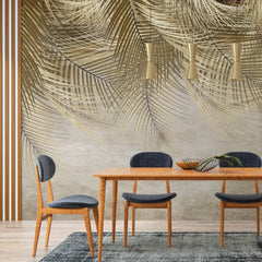 3175 / Golden Palm Leaf Wallpaper - Distressed Paper Style, Tropical Wall Decor, Peel and Stick Wallpaper for Boho Room - Artevella