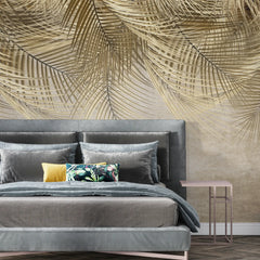 3175 / Golden Palm Leaf Wallpaper - Distressed Paper Style, Tropical Wall Decor, Peel and Stick Wallpaper for Boho Room - Artevella