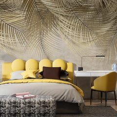 3175 / Golden Palm Leaf Wallpaper - Distressed Paper Style, Tropical Wall Decor, Peel and Stick Wallpaper for Boho Room - Artevella