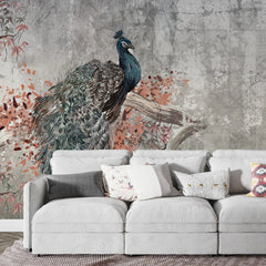 3185 / Elegant Oriental Peacock Wallpaper - Easy Install, Removable Wallpaper Peel and Stick - Vintage Floral Design - Artevella