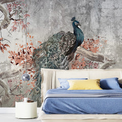 3185 / Elegant Oriental Peacock Wallpaper - Easy Install, Removable Wallpaper Peel and Stick - Vintage Floral Design - Artevella