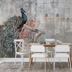 3185 / Elegant Oriental Peacock Wallpaper - Easy Install, Removable Wallpaper Peel and Stick - Vintage Floral Design - Artevella