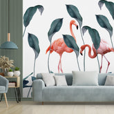 3207 / 3D Botanical Bamboo, Green Leaf, and Flamingo Mural, Removable Peel & Stick Wallpaper for Modern Homes - Artevella