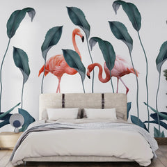 3207 / 3D Botanical Bamboo, Green Leaf, and Flamingo Mural, Removable Peel & Stick Wallpaper for Modern Homes - Artevella