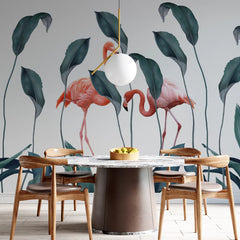 3207 / 3D Botanical Bamboo, Green Leaf, and Flamingo Mural, Removable Peel & Stick Wallpaper for Modern Homes - Artevella