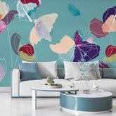 3214 / Abstract Floral Peel and Stick Wallpaper | Colorful Flower Design | Modern Boho Wall Decor for Bedroom, Bathroom, Kitchen - Artevella