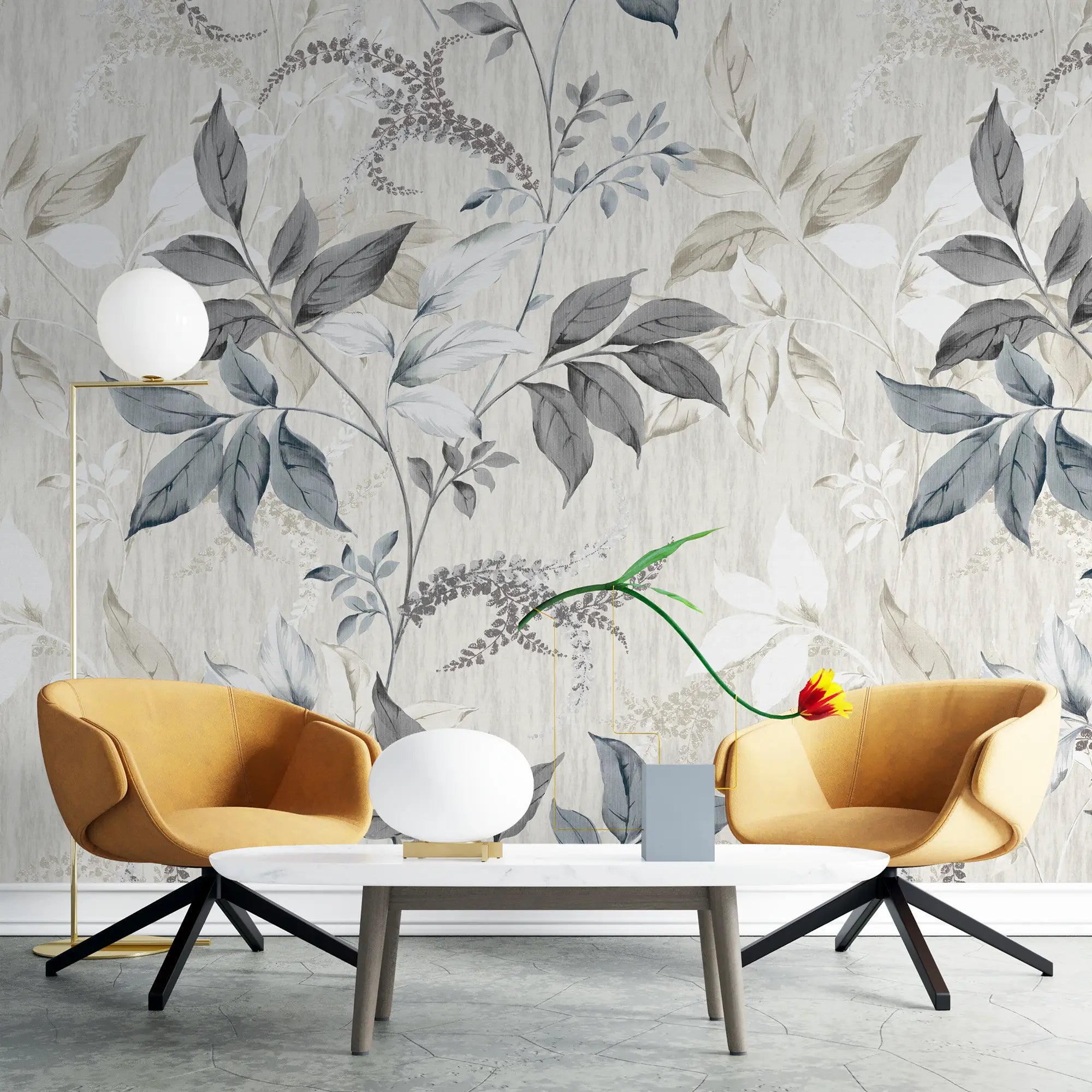 3225 / Porcelain Inspired Floral Wall Decor, Botanical Wallpaper, Easy Install for Home, Light Grey Delicate Flowers Design - Artevella