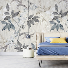 3225 / Porcelain Inspired Floral Wall Decor, Botanical Wallpaper, Easy Install for Home, Light Grey Delicate Flowers Design - Artevella