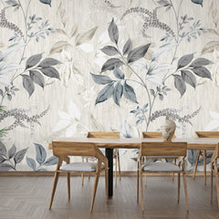 3225 / Porcelain Inspired Floral Wall Decor, Botanical Wallpaper, Easy Install for Home, Light Grey Delicate Flowers Design - Artevella