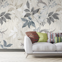 3225 / Porcelain Inspired Floral Wall Decor, Botanical Wallpaper, Easy Install for Home, Light Grey Delicate Flowers Design - Artevella