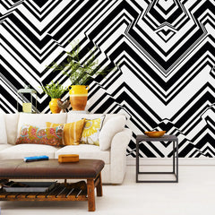 3230 / Geometric Stripe Wallpaper, Black White Wall Mural, Bold Modern Decor, Abstract Pattern Accent, Monochrome Design - Artevella