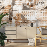 3232 / Sepia Cityscape Wallpaper, Urban Architectural Mural, Vintage Building Decor, Artistic Home Accent, Rustic Wall Art - Artevella