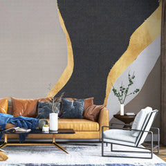 3239 / Abstract Shapes Wallpaper, Textured Gold Accent Mural, Modern Chic Wall Decor, Elegant Blue and Grey Design - Artevella