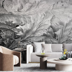 3246 / Dynamic Feather Texture Wallpaper, Monochrome Art Mural, Modern Abstract Wall Decor, Elegant Black and White Design - Artevella