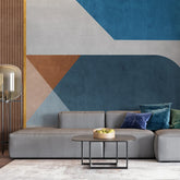 3255 / Geometric Pattern Wallpaper, Modern Textured Wall Art, Blue and Brown Abstract Mural, Contemporary Metallic Accents - Artevella