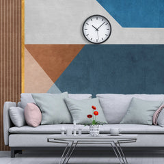 3255 / Geometric Pattern Wallpaper, Modern Textured Wall Art, Blue and Brown Abstract Mural, Contemporary Metallic Accents - Artevella