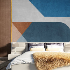 3255 / Geometric Pattern Wallpaper, Modern Textured Wall Art, Blue and Brown Abstract Mural, Contemporary Metallic Accents - Artevella