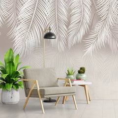 3269 / Elegant Palm Leaves Wallpaper, Chic Monochrome Leaf Mural, Neutral Tones Nature Wall Art, Modern Home Botanical Decor - Artevella