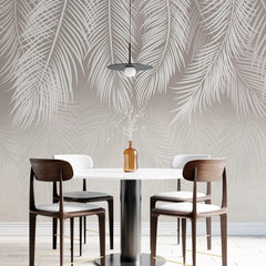 3269 / Elegant Palm Leaves Wallpaper, Chic Monochrome Leaf Mural, Neutral Tones Nature Wall Art, Modern Home Botanical Decor - Artevella