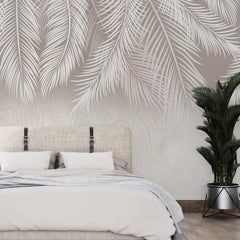 3269 / Elegant Palm Leaves Wallpaper, Chic Monochrome Leaf Mural, Neutral Tones Nature Wall Art, Modern Home Botanical Decor - Artevella