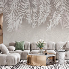 3269 / Elegant Palm Leaves Wallpaper, Chic Monochrome Leaf Mural, Neutral Tones Nature Wall Art, Modern Home Botanical Decor - Artevella