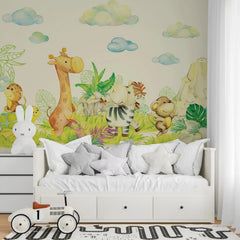 6001 / Cute Zoo Animal Peel and Stick Wallpaper - Removable Nursery Wall Decals for Kids Room - Artevella