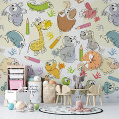 6003 / Colorful Animal Pattern - Peel and Stick Wallpaper for Nursery Decor and Kids Room - Artevella